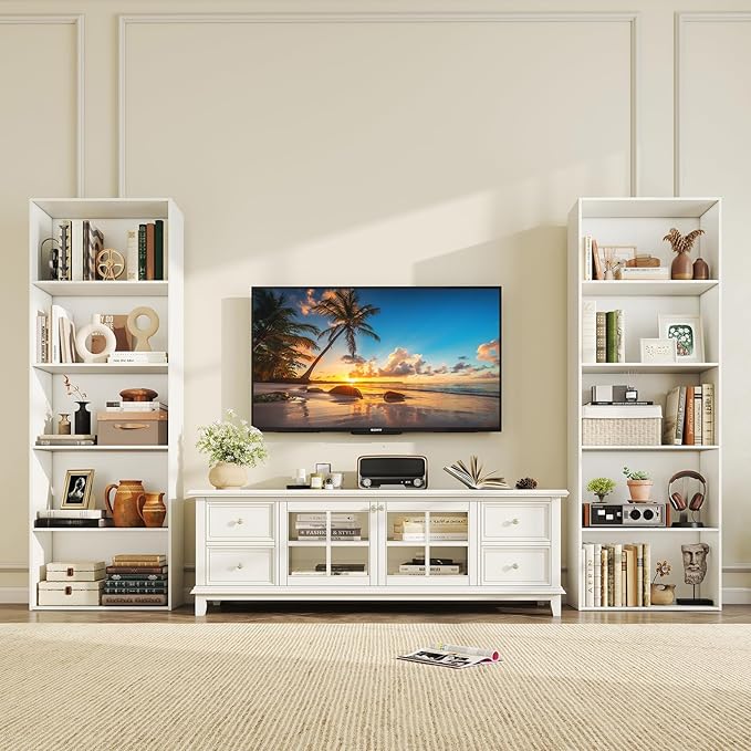 Giantex 5-Tier Bookshelves Set of 2, Freestanding Tall Bookcase with 5 Open Compartments, Modern Storage Organizer, Display Shelving Unit for Living Room, Bedroom, White
