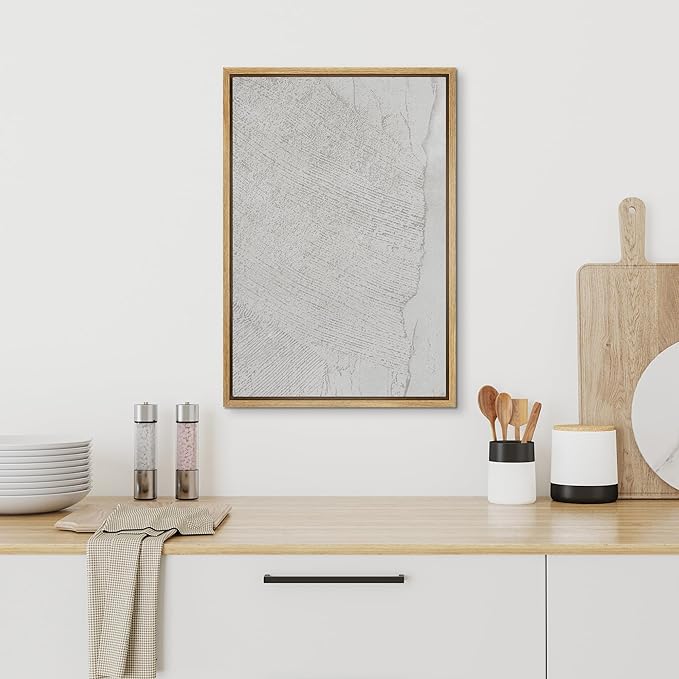 SIGNFORD Framed Canvas Print Wall Art White Grunge Paint Stroke Landscape Abstract Shapes Illustrations Modern Art Decorative Boho Relax/Zen Nordic for Living Room, Bedroom, Office - 16"x24" Natural