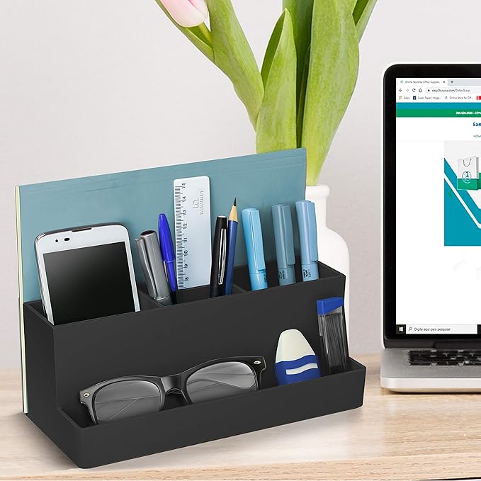 Acrimet Desktop Organizer - Multi Organizer Caddy Holder for Office, Home and School use (Plastic) (Black Color)