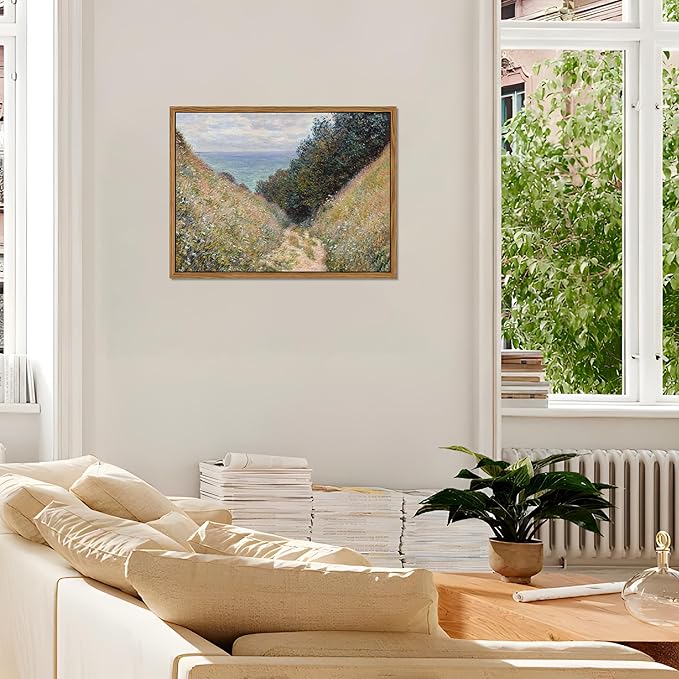 Framed Vintage Monet Wall Art Farmhouse Decor – Impressionist Oil Painting Canvas Prints – Country Landscape Classic Aesthetic Wall Decor for Living Room Bedroom Bathroom – 16''x24''