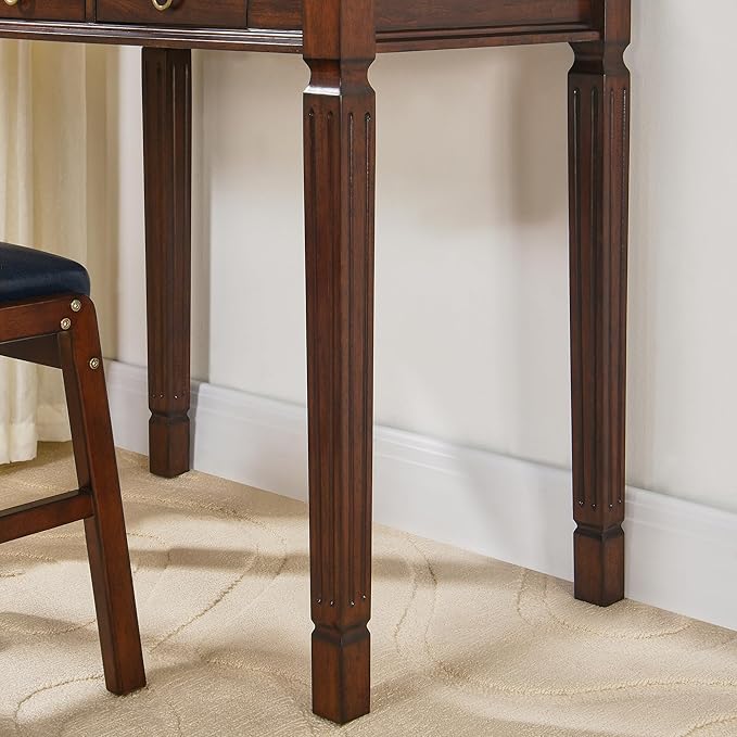 Small Computer Writing Desk with 2 Storage Drawers, 31.5"W Vanity Dressing Desk, French Provincial Corner Desk Table with Carved Legs, Solid Wood Accent Table, Easy Assembly, Dark Cherry SSZ-D1258