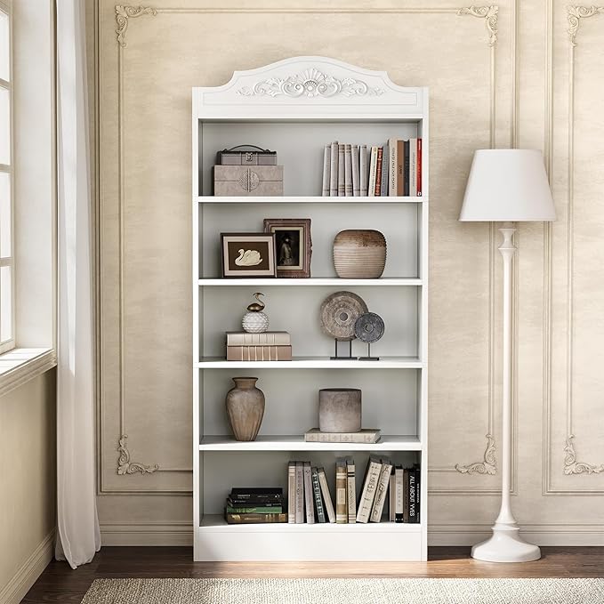 LITTLE TREE 5-Tier Bookcase with Storage, 73-Inch White Bookshelf, Modern Open Storage Shelf, Book Shelf for Living Room, Bedroom, Home Office