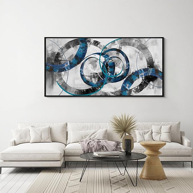 XLSJERST Wall Art for Living Room - Abstract Wall Decor Blue and Gray Canvas Picture Print Framed Artwork for Bedroom Office Home Decoration - 58x29 Inches