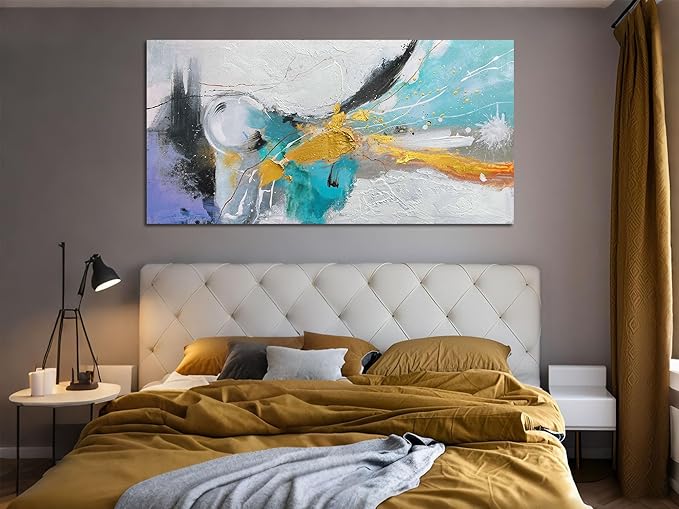 Arjun Large Abstract Wall Art Canvas for Living Room Black and White Painting for Mens Room Textured Hand Painted Modern Picture Bedroom Home Office Wall Decor, Framed 48"x24"