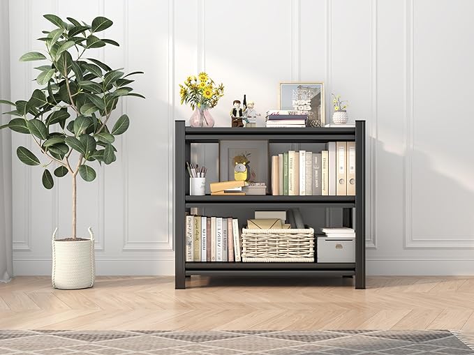 28" W*32" H Book Shelf，3 Tier Metal Wide Bookshelf，Heavy Duty Book Shelfs，Adjustable Shelving Unit，Short Bookcase，Industrial Bookshelf for Living Room，Bedroom，Office and Library