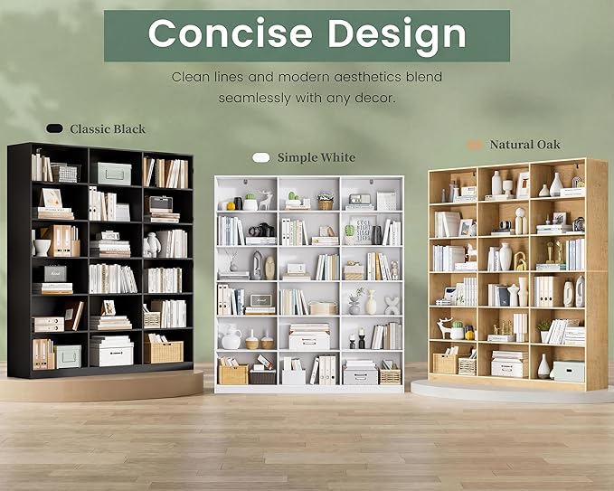 Natural Bookcase with Open Display Shelves, Large Triple Wide Bookshelf, 71.6” Tall 6 Tier Book Case for Living Room, Home Office, Library Bookshelf 2PCS