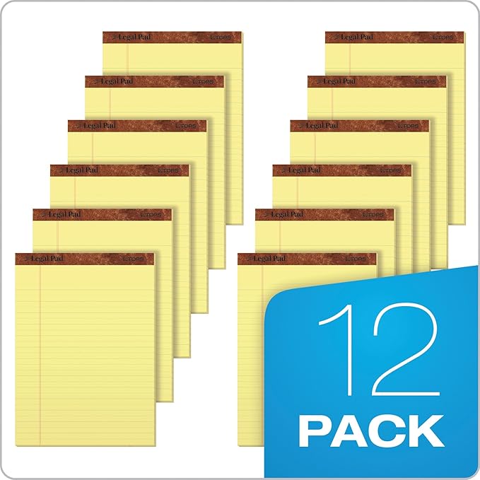 Tops 8.5 x 11.75 Legal Pads, The Legal Pad Brand, Wide Ruled, Yellow Paper, 50 Sheets Per Writing Pad, Made in the USA (7532) 12 Count (Pack of 6)