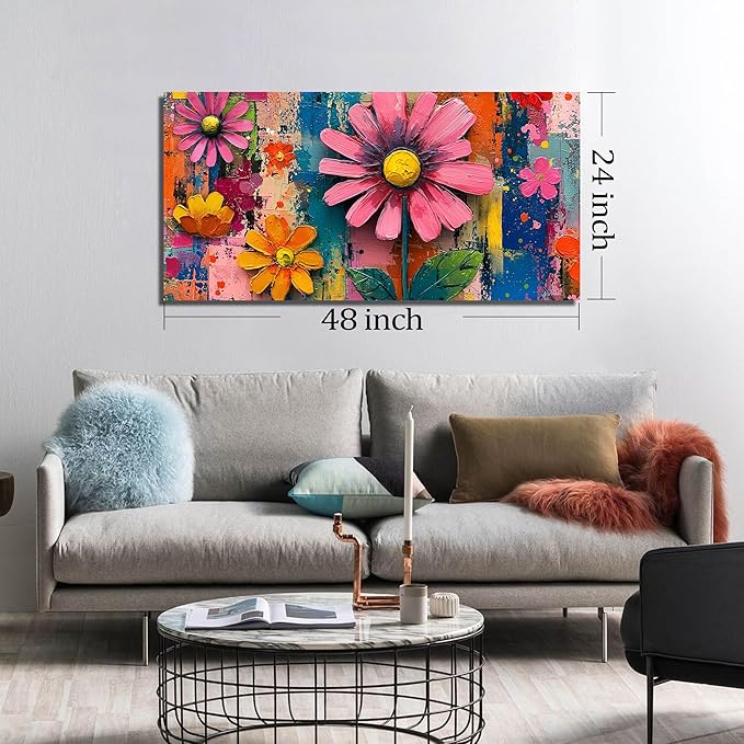 Colorful Prints Wall Art for Living Room Flower Poster Wall Art for Teen Girl Room Wall Decor for Bedroom Aesthetic Size 24 x 48 Inch