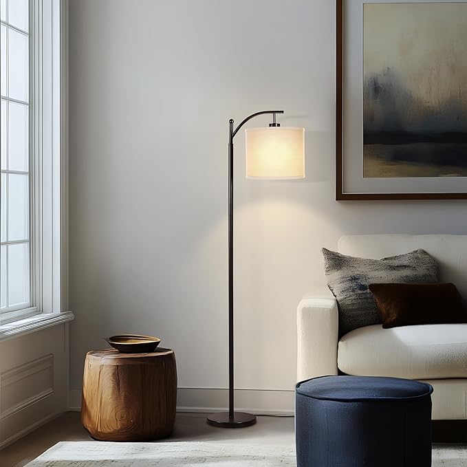 Brightech Montage LED Floor Lamp – Modern Floor Light for Living Rooms & Office, with Arc Hanging Shade – Standing Lamp for Bedroom Reading, Mid-Century Pole Lamp for Farmhouse Style - Black