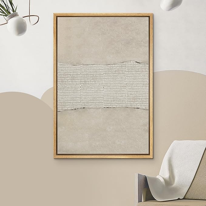 IDEA4WALL Framed Canvas Print Wall Art Grunge Tan Pastel Industrial Color Field Abstract Shapes Illustrations Modern Art Contemporary Relax/Calm for Living Room, Bedroom, Office - 24"x36" Natural