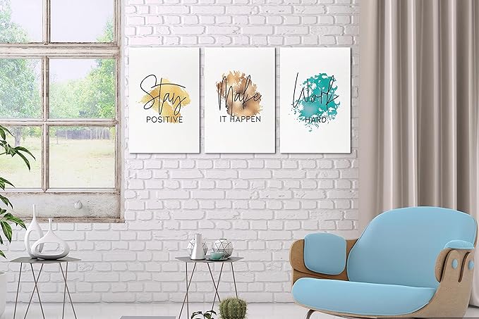 SHMAO Office Canvas Wall Art Motivational Wall Decor, 3 Piece Stay Work Make Print Pictures for Office Wall Decor Women Inspirational Framed Artwork Home Office Decor 12”x18”x3 Panels