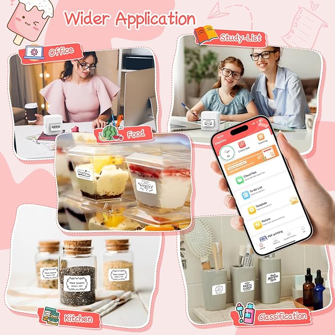 Portable Bluetooth Label Maker Machine with 30x50 mm Tape, Compact & Wireless Mini Label Printer Thermal Label Maker for Home, Office, Kitchen, Compatible with iOS & Android, White