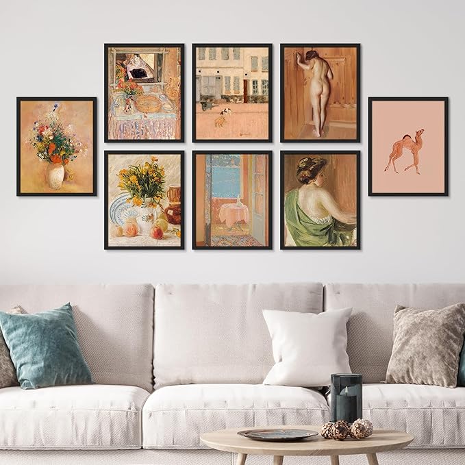 SIGNWIN Framed Poster Bathroom Decor 11"x14"x 8 Black, Wall Art Room Decor Multicolor for Living Room, Bedroom, Office Pastel Landscape Flowers Female Portrait Vintage Illustrations Bohemian