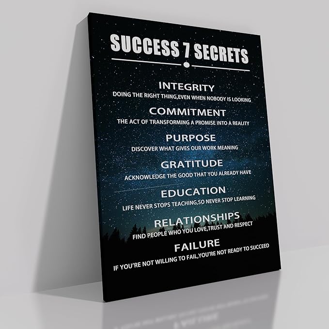 Success 7 Secrets Inspirational Positive Quotes Modern Office Wall Decor Motivational Canvas Wall Art Poster Prints for Home Living Room Workplace Wall Decoration Ready to Hang [30''Wx 40''H]