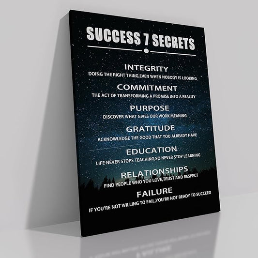 Success 7 Secrets Inspirational Positive Quotes Modern Office Wall Decor Motivational Canvas Wall Art Poster Prints for Home Living Room Workplace Wall Decoration Ready to Hang [30''Wx 40''H]