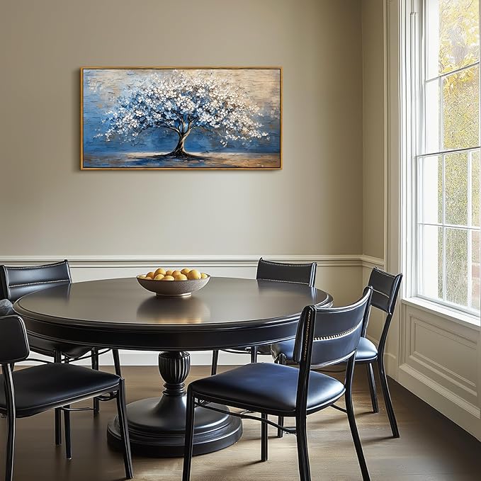 SERIMINO Tree of Life Large Framed Wall Art Prints, Blue Tree Abstract Art Wall Decor, Cherry Blossom Floral Plant Artwork for Walls, Modern House Decorations Living Room Bedroom Home Office 20"X40"