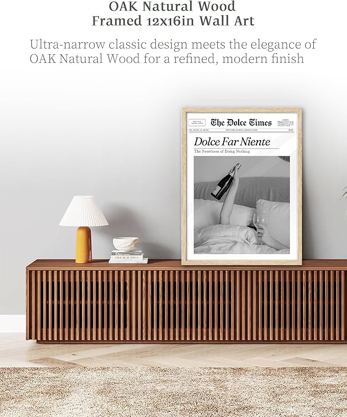 iHery Dolce Far Niente Framed Trendy NewsPaper Wall Art, Natural OAK Wood 12x16in Canvas Wall Art Bedroom,The Sweetness of Doing Nothing Print,La Dolce Vita Home Decor For Living Room Dorm 1Pack