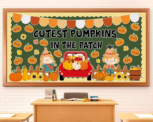 gisgfim Fall Thanksgiving Classroom Bulletin Board Decorations Set Autumn Cutest Pumpkins in The Patch Cutouts Fall Harvest Truck Maple Leaves Bulletin Board Decor for School Home Chalkboard Wall