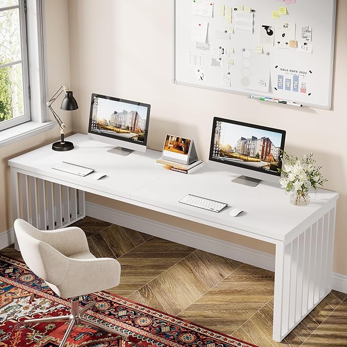Tribesigns 78" Extra Long Computer Desk, 2-Person Desk with Metal Legs, Industrial Double Desk for Home Office (White)