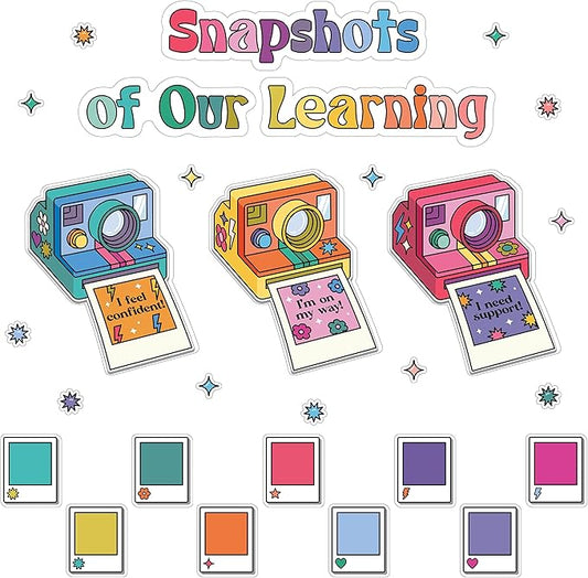 Happily Ever Elementary Retro Remix 83-Piece Snapshots of Our Learning Bulletin Board Set, Banner, Vintage Cameras, Photos, and More Groovy Bulletin Board Decorations for Classroom Decor