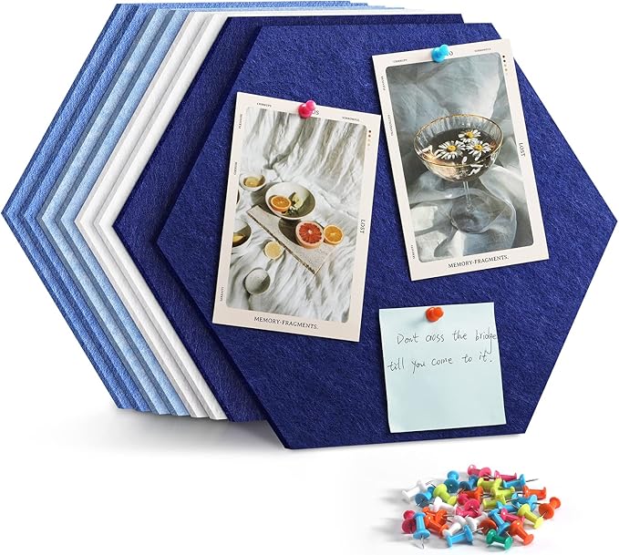 8 Pack Hexagon Felt Bulletin Board Tiles - 11.8" Large Thick Pin Board for Walls with 30 Push Pins, DIY Boards for Office Home School Decor, Aesthetic Hex Cork Board Alternative