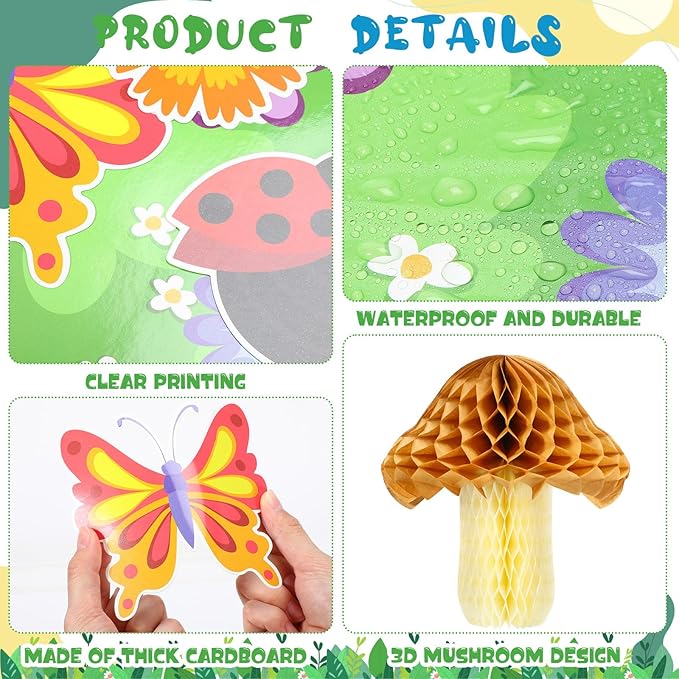 Pajean Spring Bulletin Board Decorations with 3D Mushroom Honeycomb Balls Never Stop Growing Paper Cutouts March April Classroom Bulletin Board for Motivational Library Reading Chalkboard Wall Decor