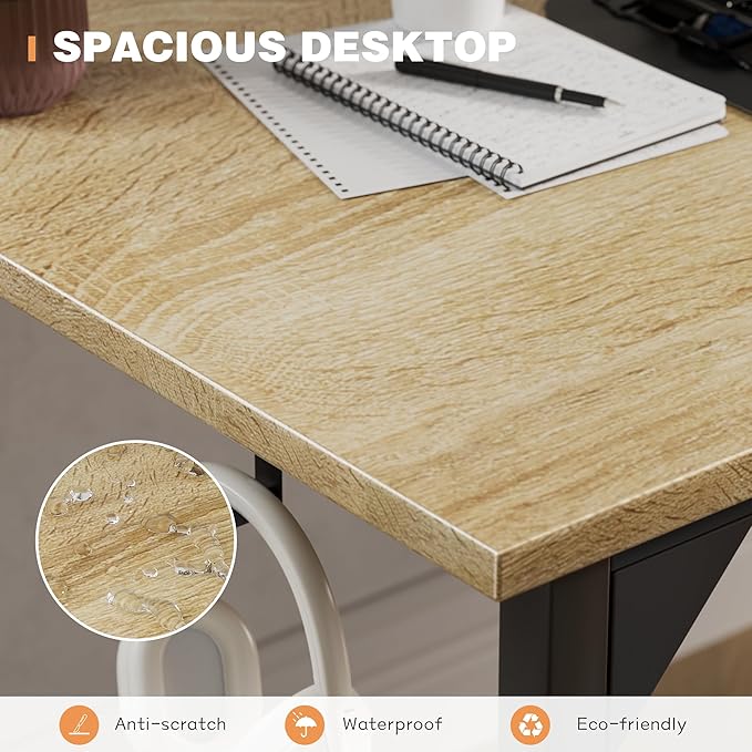 Shahoo Office Computer Desk, 32 Inch Student Home Table for Writing Work with Headphone Hook and Storage Bag, Oak