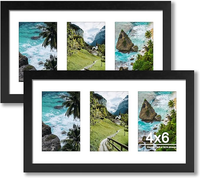 8x14 Collage Picture Frame, 4x6 Picture Frame Collage Frame Display 3 Pcs 4x6 Photos with Mat, or 8x14 Without Mat for Wall Decor - Horizontal or Vertical Wall Mounting, Black (2 Pack)