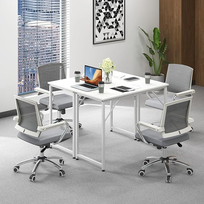 Giantex 40-Inch White Computer Desk, Home Office Desk with Heavy-Duty Metal Frame, Modern Simple Gaming Table PC Workstation, Versatile Small Desk for Bedroom, Small Spaces