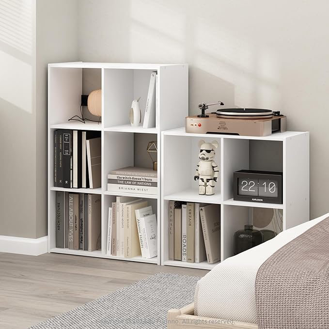 Furinno PELLI Book Shelf, 6 Cube Bookshelf with Open Back & Closed Back Cubes, 3 x 2 Storage Organizer Cabinet, 11.6 x 24.2 x 35.9, for Living Room, Bedroom, Home Office, White
