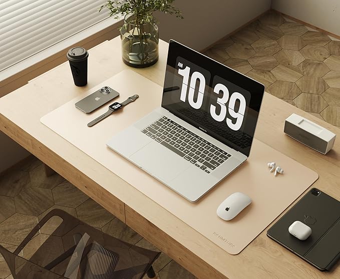 RENMTURE Double-Sided Two-Tone Faux Leather Desk mat Desktop Organization and Accessories Home and Office Large Mouse pad Game and Work (Beige/Brown, 32"x16")