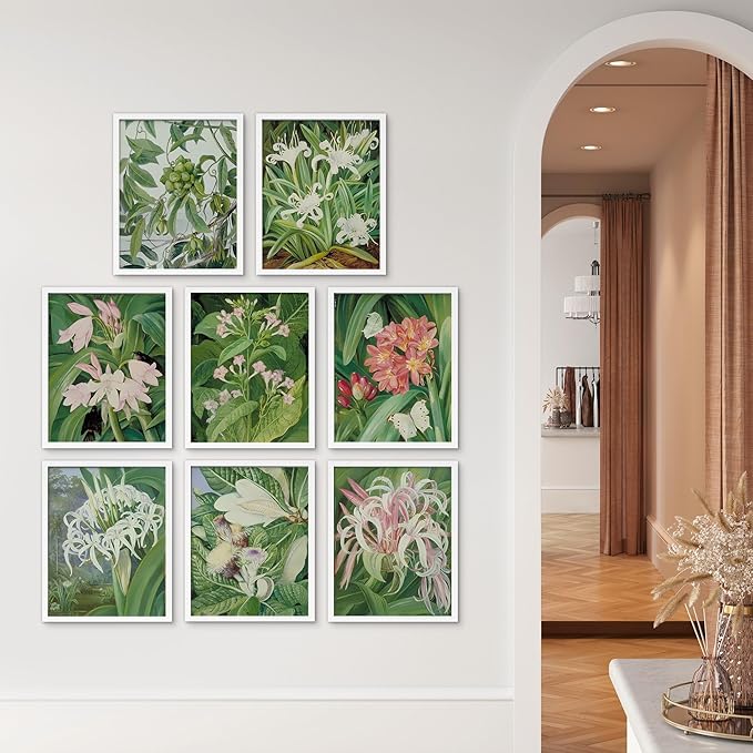 SIGNWIN Framed Poster Bathroom Decor, Wall Art Room Decor Multicolor for Living Room, Bedroom, Office Botanical Floral Garden Zen Flower Classic Vintage Illustrations Bohemian - 12"x16"x 8 White