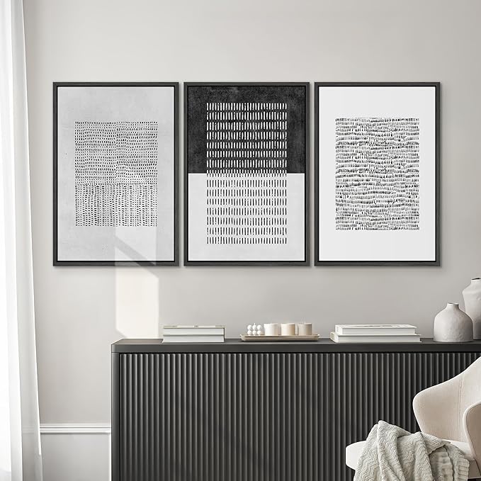 SIGNWIN Framed Canvas Print Wall Art Set Mid-Century Geometric Block Abstract Shapes Cozy Neutral Modern Art Decorative Boho Relax/Zen Nordic for Living Room, Bedroom, Office - 16"x24"x3 Black