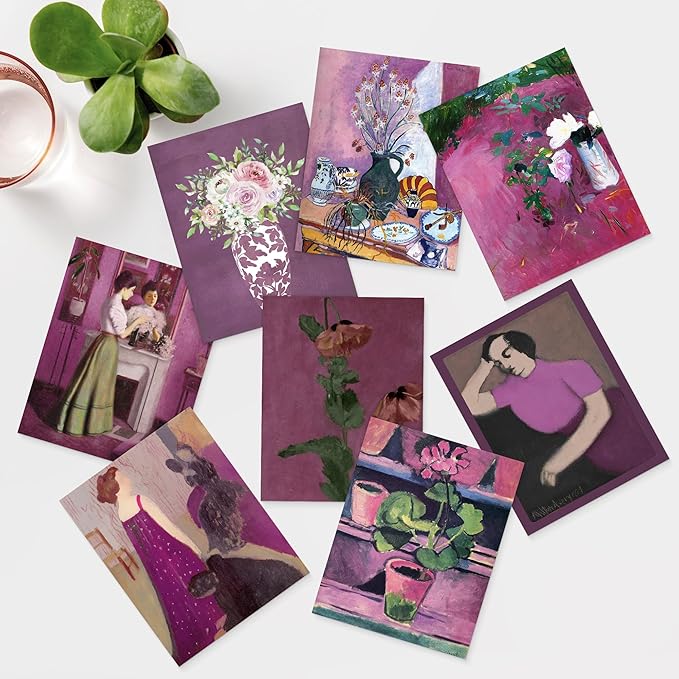 SIGNWIN Adhesive Canvas Poster Bathroom Decor, Wall Art Room Decor Multicolor for Living Room, Bedroom, Office Pink & Purple Female Portrait & Flowers Vintage Illustrations Bohemian - 8"x10"x 8