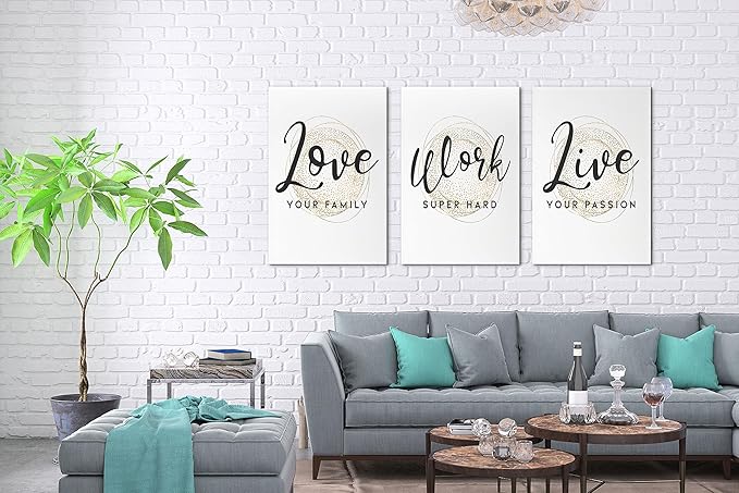 SHMAO Office Canvas Wall Art Motivational Wall Decor, 3 Piece Modern Love Work Live Print Pictures for Office Wall Decor Women Inspirational Framed Artwork Home Office Decor 20”x30”x3 Panels