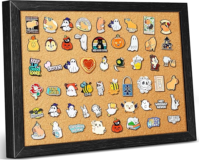 tutata Enamel Pin Display Board, 16'' x 12'' Pin Display Frame, Lapel Pin Holder, Wall Mounted Cork Board for Brooch Pin Storage