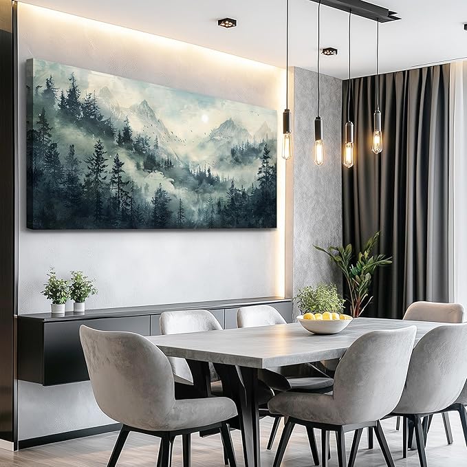 KELIYUAN Modern Large Canvas Print Wall Art Misty Forest Landscape Painting Home Decoration Natural Landscape Artwork Picture Living Room Bedroom Office Wall Decoration Ready To Hang 24x48 Inches