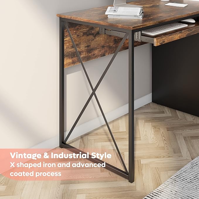 Bestier Office Desk with Drawers, 55 inch Industrial Computer Desk with Storage, Wood Teacher Desk with Keyboard Tray & File Drawer for Home Office, Rustic Brown