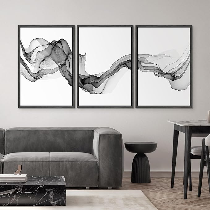 SIGNWIN Framed Canvas Print Wall Art Flowing Gray Smoke Abstract Shapes Digital Art Modern Art Minimalist Relax/Calm Cool for Living Room, Bedroom, Office - 24"x36"x3 Black
