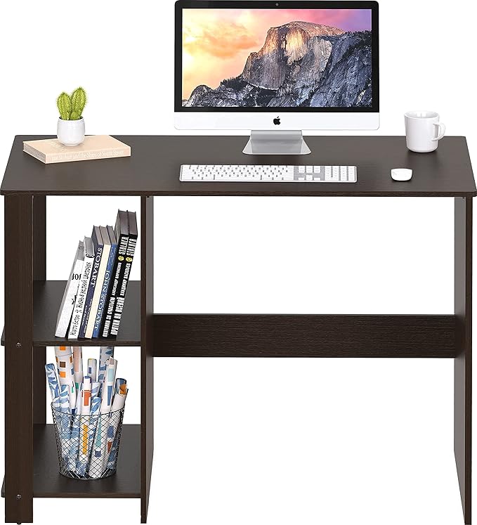 SHW 38-Inch Home Office Computer Desk with Shelves, Espresso