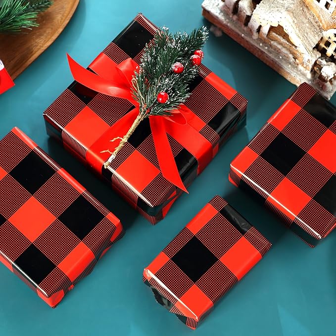 Tenceur Wrapping Paper Roll Bulletin Board Borders Paper Fade Resistant Decorative(24 Inch X 100ft,Red and Black Buffalo Plaid)
