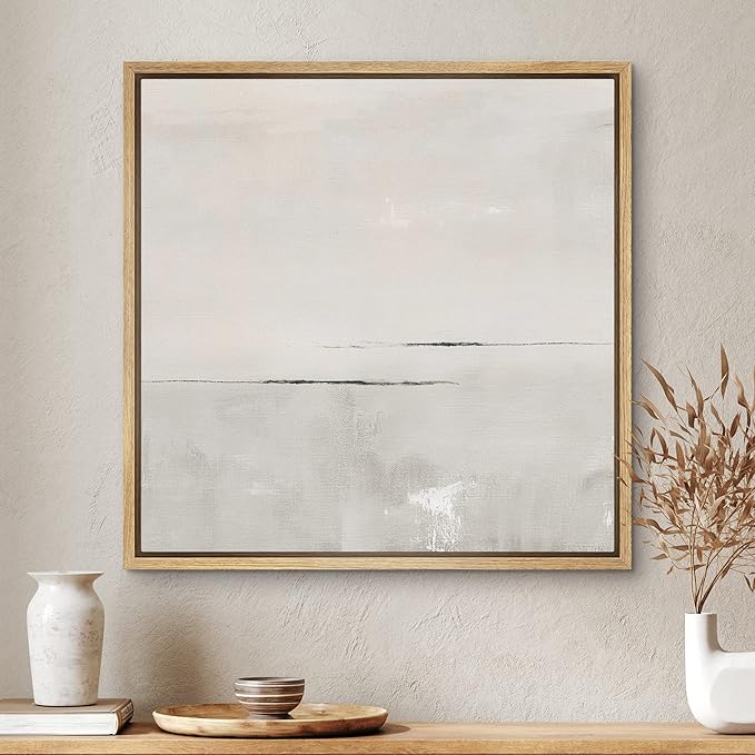 SIGNWIN Framed Canvas Print Wall Art Watercolor Pastel Gray Abstract Landscape Nature Shapes Illustrations Modern Art Decorative Minimal for Living Room, Bedroom, Office - 24"x24" Natural