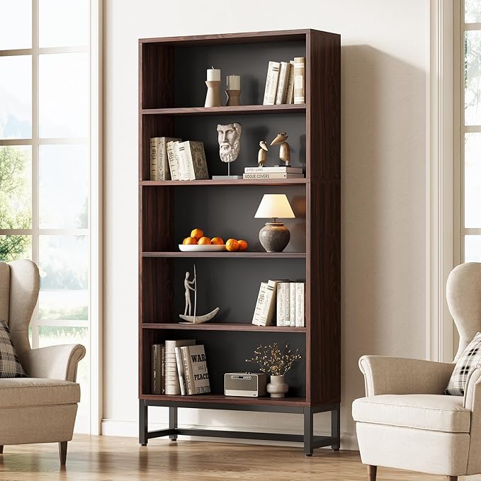 70.8 Inch Tall Bookcase and Bookshelf with Closed Back Shelf, 5-Tier Large Bookcases Organizer with Storage Shelves, Heavy Duty Free-Standing Library Bookcases Shelving Unit for Living Room, Bedroom