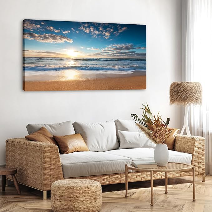 YYYYHPP YP1998 Beach Pictures Wall Art Beach Sunrise Over The Tropical Sea Pictures Print on Canvas Beach Wall Decor Beach Paintings for Home Decor Stretched and Framed Easy to Hang