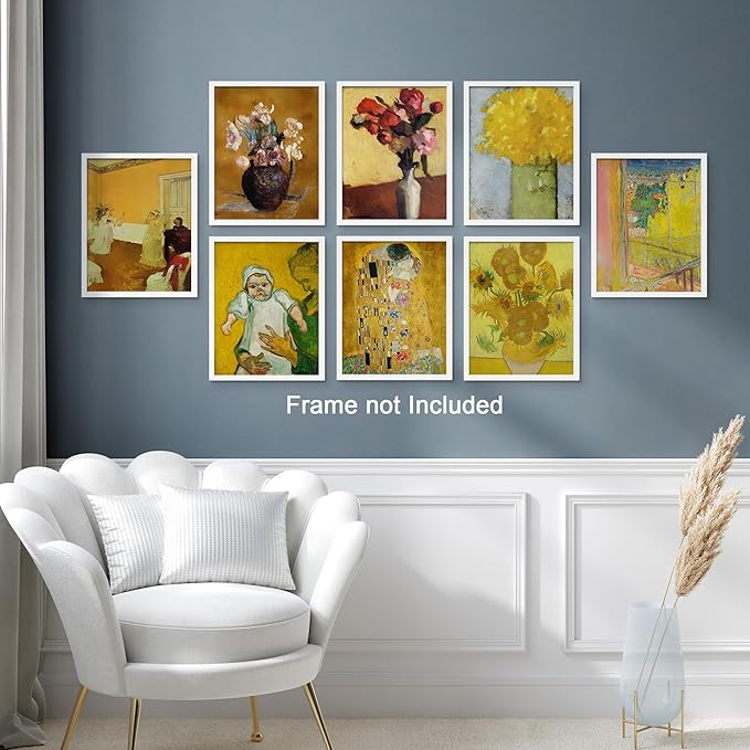 SIGNWIN Adhesive Canvas Poster Bathroom Decor, Wall Art Room Decor Multicolor for Living Room, Bedroom, Office Gustav Klimt Van Gogh Sunflower Classic Vintage Illustrations Bohemian - 8"x10"x 8