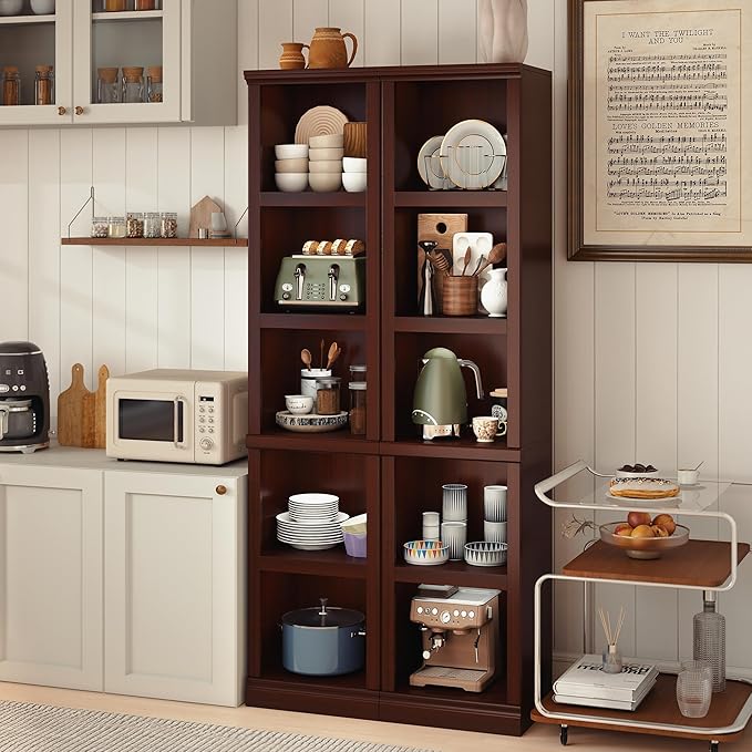 70" Tall Bookcase, Mahogany Narrow Floor Standing Bookshelf, 5 Tier Shelves Open Storage Organizer, Book Case for Living Room Hallway Kitchen Home Office Bathroom, Mahogany - 5 Tier