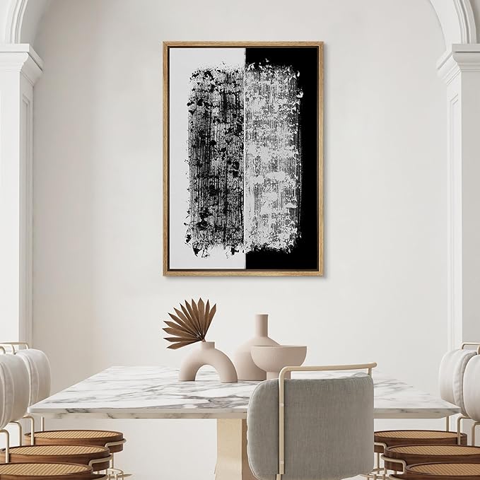 SIGNWIN Framed Canvas Print Wall Art Black and White Abstract Illustrations Modern Art Minimal Multicolor for Living Room, Bedroom, Office - 24"x36" Natural