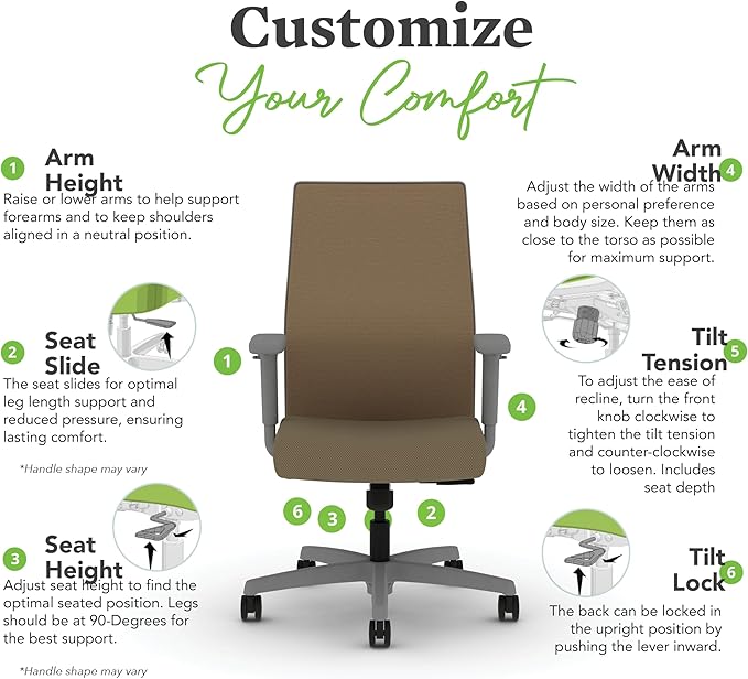 HON Ignition 2.0 Mid Back Task Chair, Spectrum Mesh, Standard Synchro-Tilt Control, Office Chair with Lumbar Support, Height and Width Adjustable Arms, Titanium Frame, Quicksand