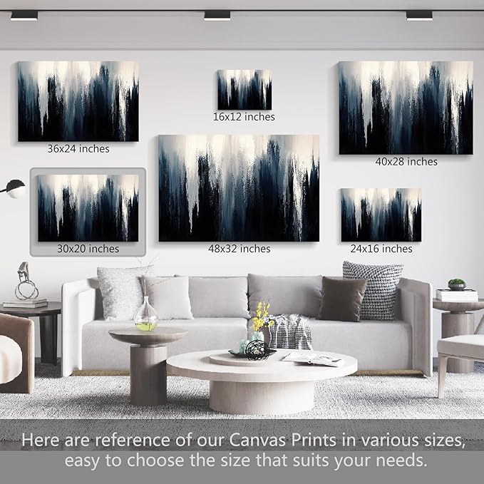 gaosoul Modern Blue Abstract Canvas Wall Art Oil Painting Giclee Print with Vertical Ice Crystal Strokes Ombre White to Navy Gradient Gallery Wrapped for Home Office Decor 30x20in