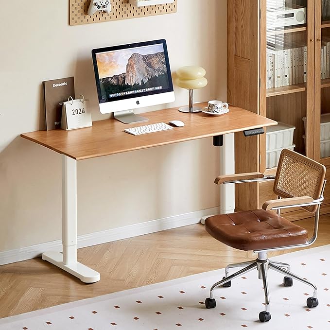 Electric Standing Desk, Height Adjustable Sit Stand Up Solid Wood Home Office Computer Desk, for Study Gaming Writing Study Bedroom Rising Desks 47.24" W